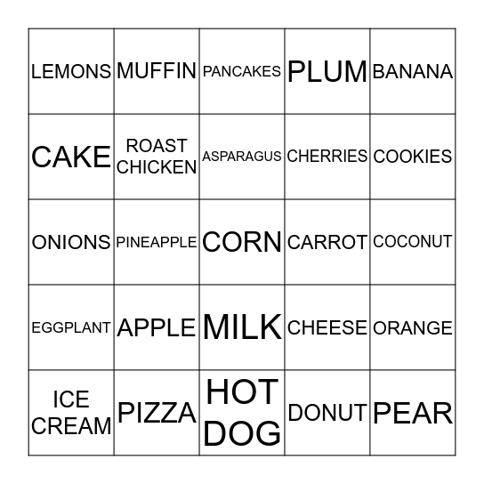 FOOD Bingo 3 Bingo Card