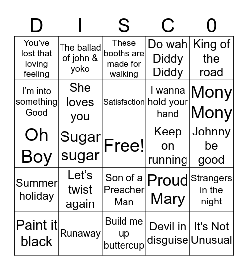 Tony Ks 60s Disco Bingo  Bingo Card