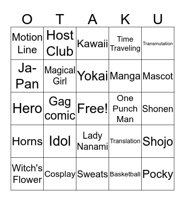 Otaku Bingo Card