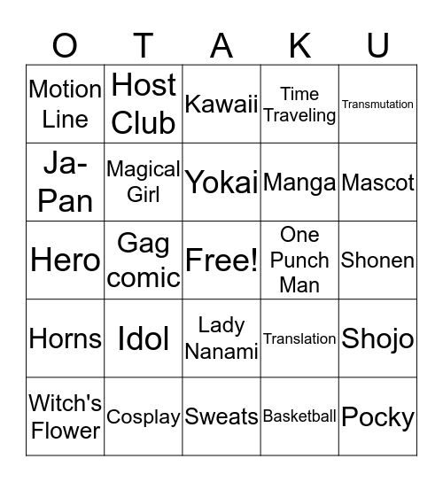 Otaku Bingo Card
