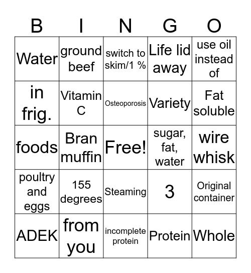 Competency Bingo Card