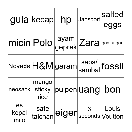 Ridil Bingo Card