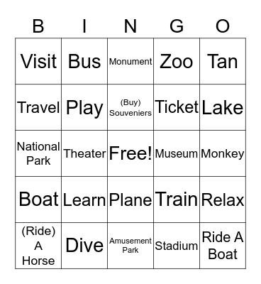 Vacaciones Bingo Card