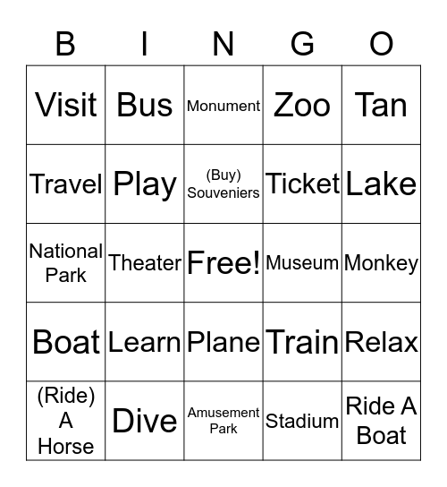 Vacaciones Bingo Card