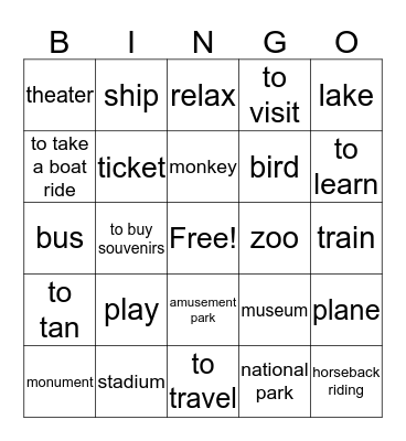 De Vacaciones  Bingo Card