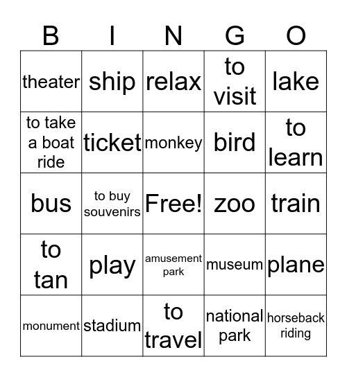 De Vacaciones  Bingo Card