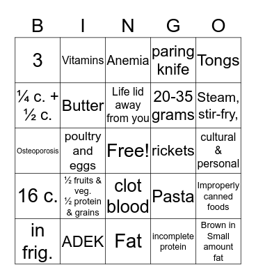 Competency Bingo Card