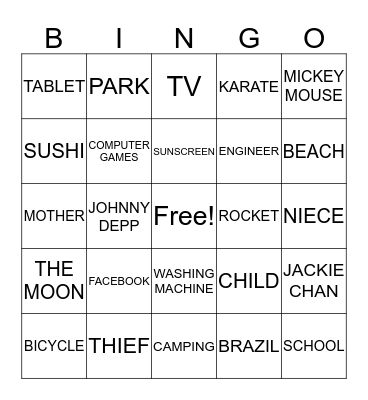 Object Relative Clause Bingo Card