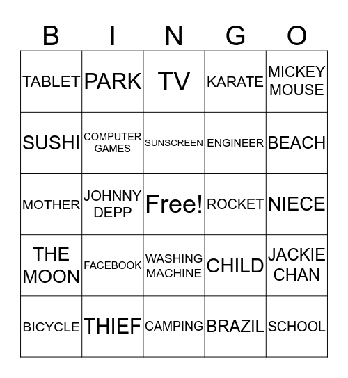 Object Relative Clause Bingo Card