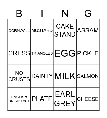 AFTERNOON TEA Bingo Card