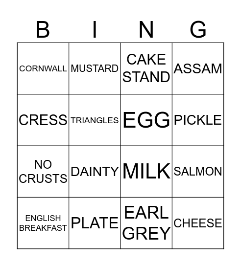 AFTERNOON TEA Bingo Card