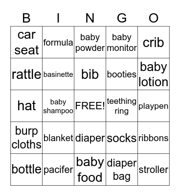 Bara's Baby Shower Bingo Card