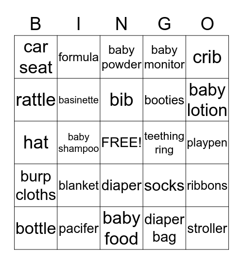 Bara's Baby Shower Bingo Card