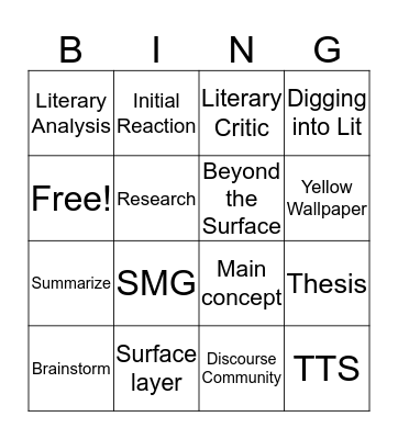 ENGLISH 102 Bingo Card