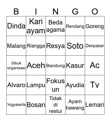 Untitled Bingo Card