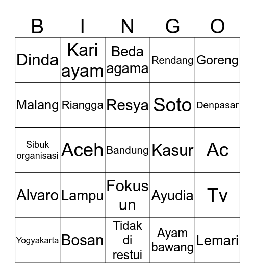 Untitled Bingo Card