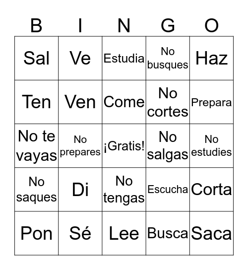 Mandatos informales: afirmativos y negativos Bingo Card