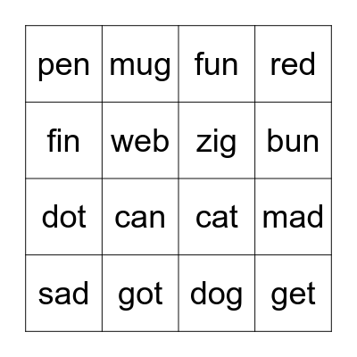 Bingo CVC Bingo Card