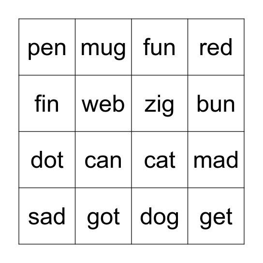 Bingo CVC Bingo Card