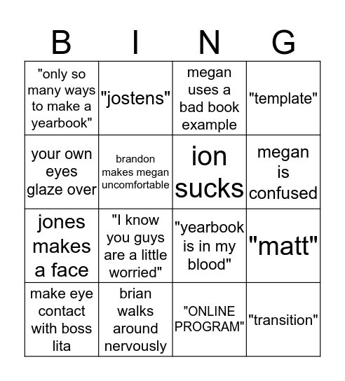 Megan Bingo Card