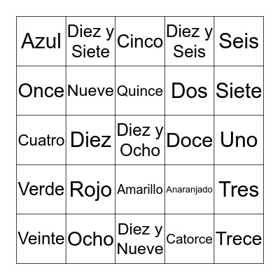Señora Gomez - Números y Colores Bingo Card