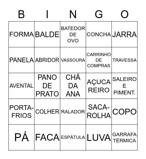 Chá de Cozinha da Ana Carolina Bingo Card