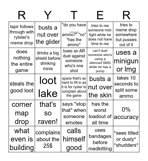 ryter abortnite Bingo Card