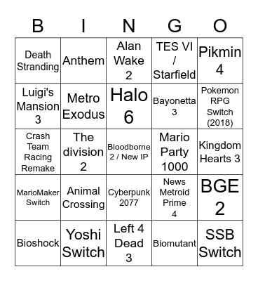 E3 Line-up Bingo Card