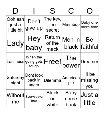 Tony Ks 90s & 00s Disco Bingo  Bingo Card
