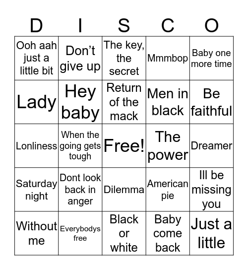 Tony Ks 90s & 00s Disco Bingo  Bingo Card