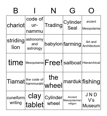 Mesopotamia Bingo Card