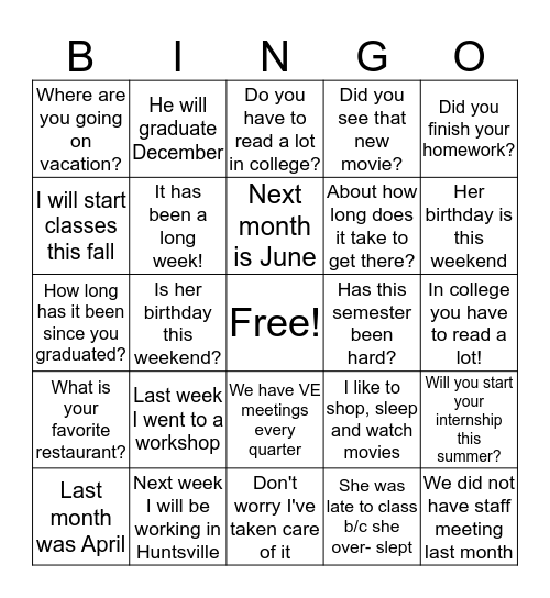 Unit 8 Bingo Card