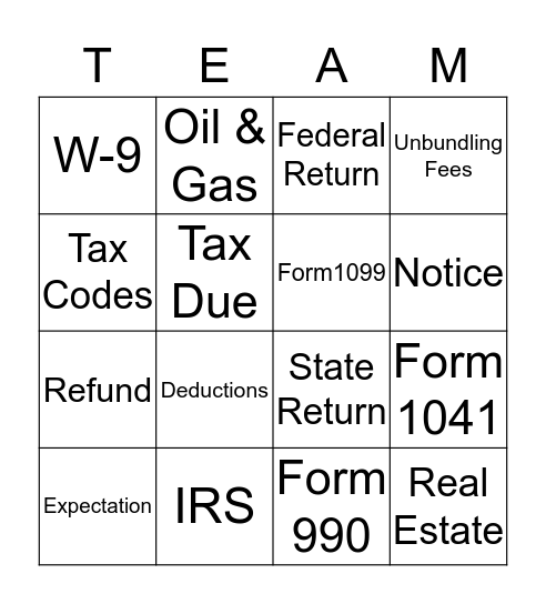 Tax Season Success Bingo Card