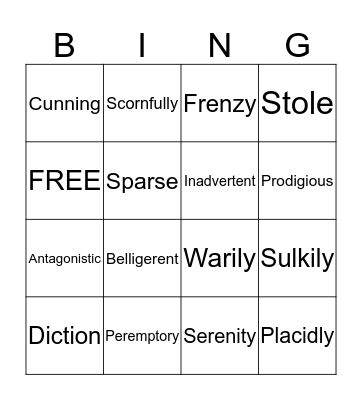 A Wrinkle in Time Vocabulary Bingo Card