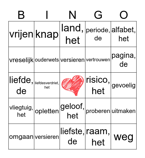 DISK-Bingo thema Verliefd zijn  Bingo Card
