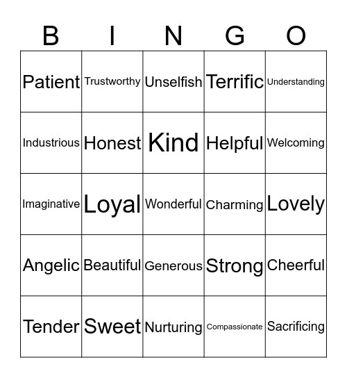 Mother’s adjectives  Bingo Card