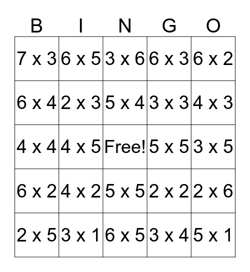 Donavor and Metaloro Multiplication Bingo Card