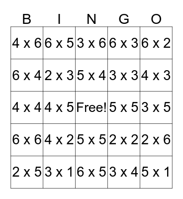 Donavor and Metaloro Multiplication Bingo Card