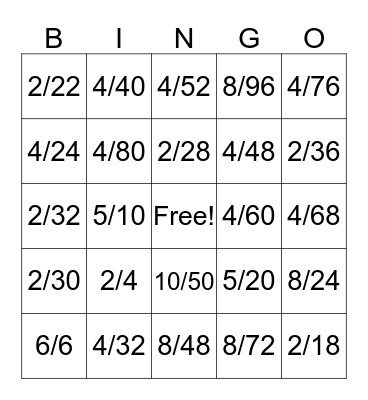 Equivalent Fractions Bingo Card