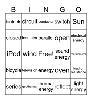 Energy Bingo Card