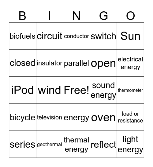 Energy Bingo Card
