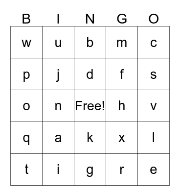 Alphabet Bingo Card