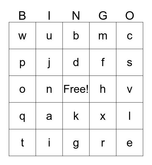 Alphabet Bingo Card