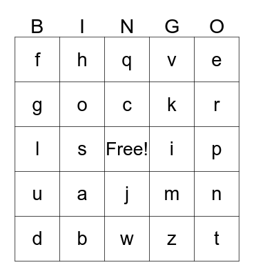 Alphabet Bingo Card