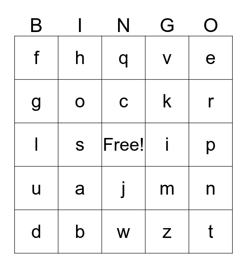 Alphabet Bingo Card