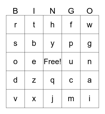 Alphabet Bingo Card