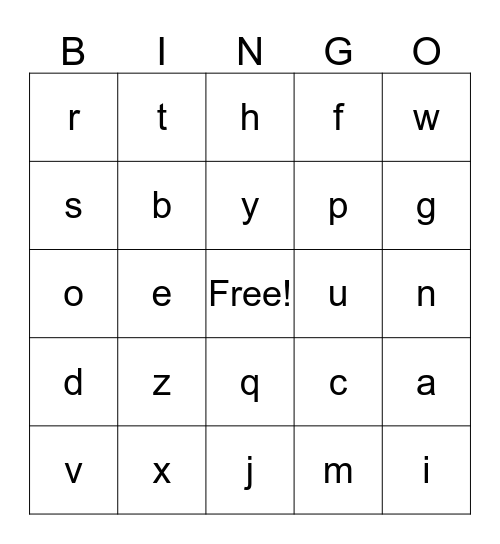 Alphabet Bingo Card