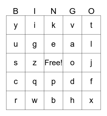 Alphabet Bingo Card