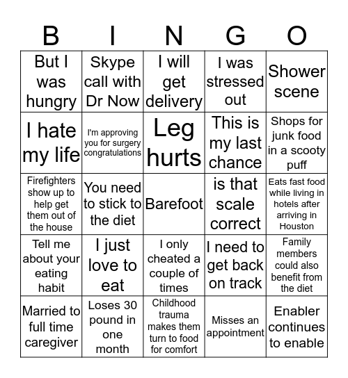 My 600lb life Bingo Card