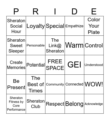Sheraton - Celebrate Success!! Bingo Card